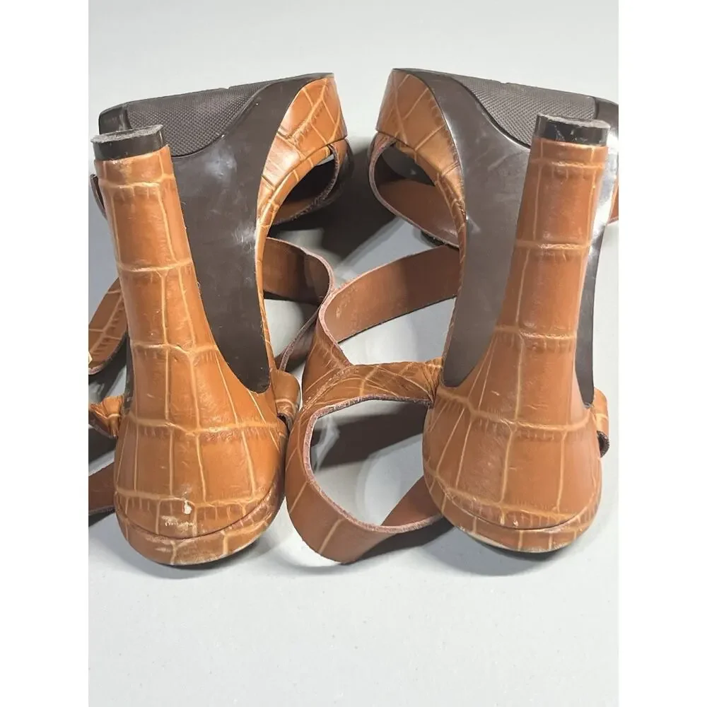 Lauren Ralph Lauren Serrata Platform Pumps Brown 9.5B Embossed Crocodile Strappy